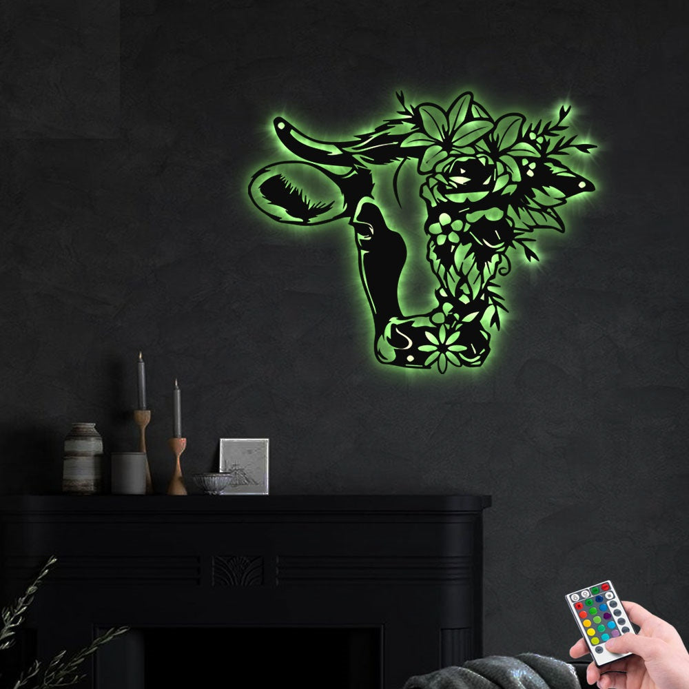 Floral Cow Nice Style - Led Light Metal - Owls Matrix LTD