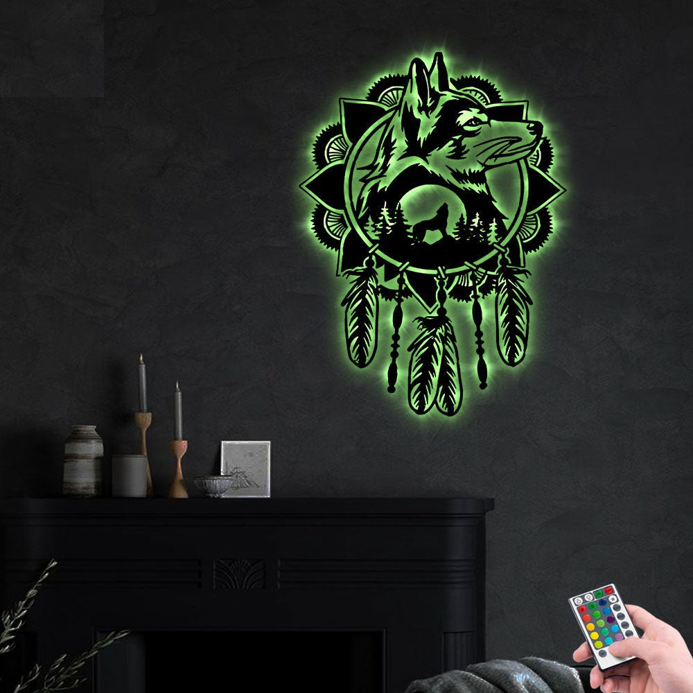 Wolf Dreamcatcher Outdoor - Led Light Metal - Owls Matrix LTD