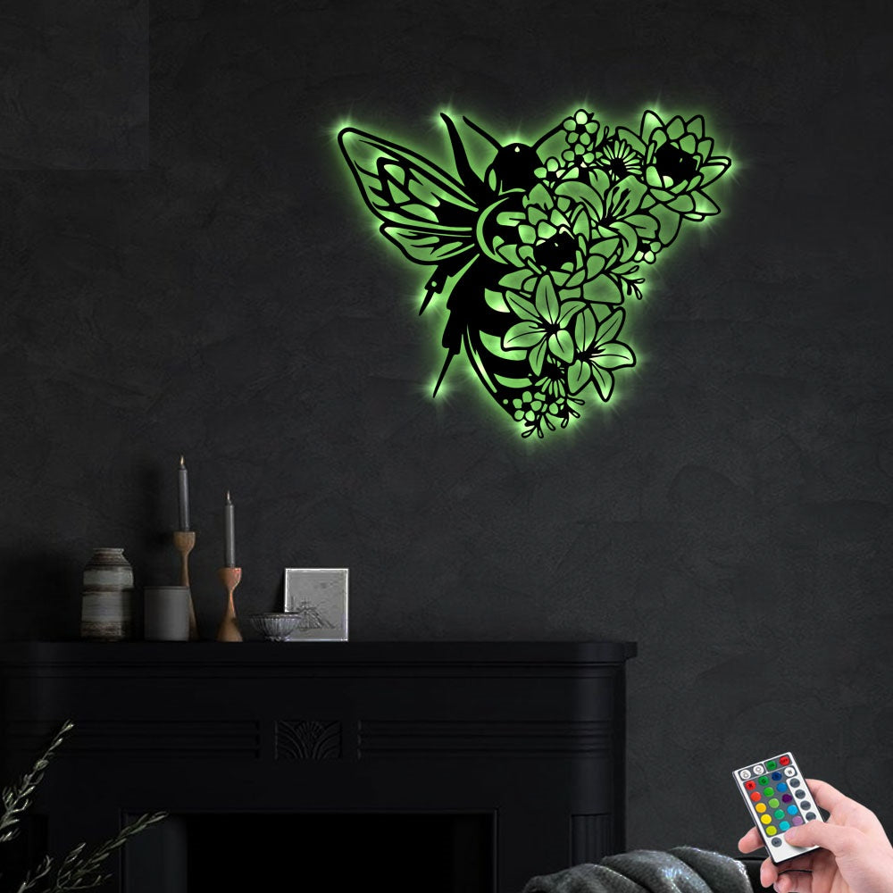 Floral Bee Live And Work Hard - Led Light Metal - Owls Matrix LTD