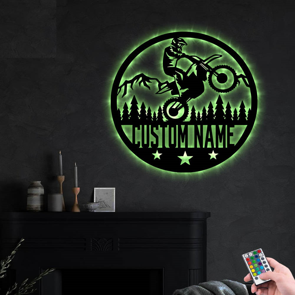 Dirt Bike Rider Star Personalized - Led Light Metal - Owls Matrix LTD