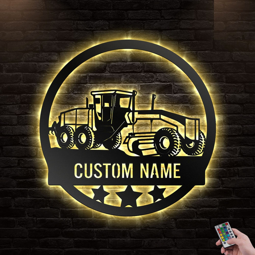 12"x12" Grader Road Grader Farm Personalized - Led Light Metal - Owls Matrix LTD