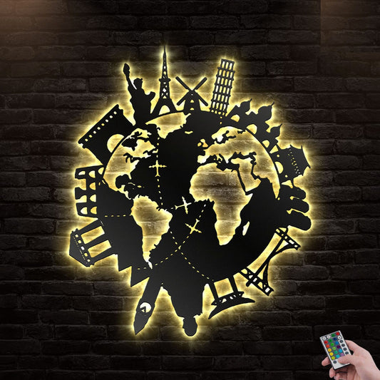 12"x12" Travel Around World Famous - Led Light Metal - Owls Matrix LTD