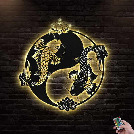 12*12 Inch (30*30cm) Fish Koi Fish Lover - Led Light Metal - Owls Matrix LTD