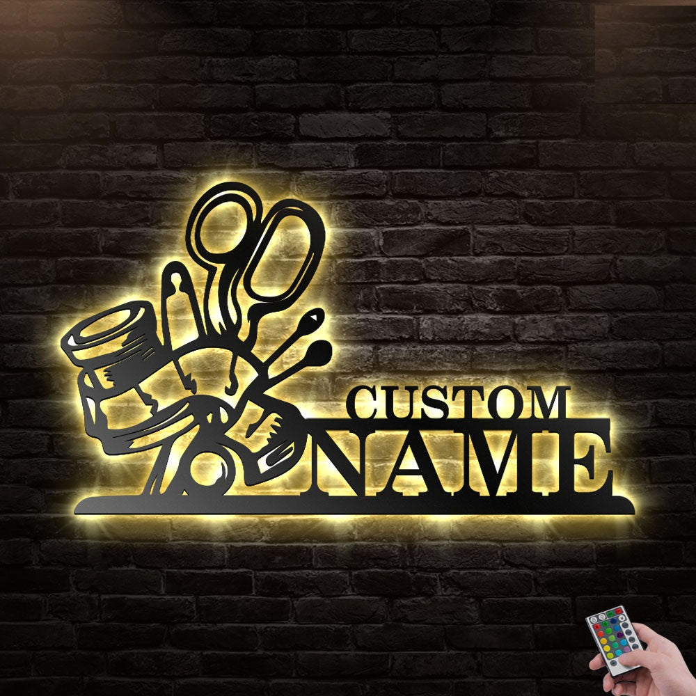 12*12 Inch (30*30cm) Sewing Room Personalized - Led Light Metal - Owls Matrix LTD