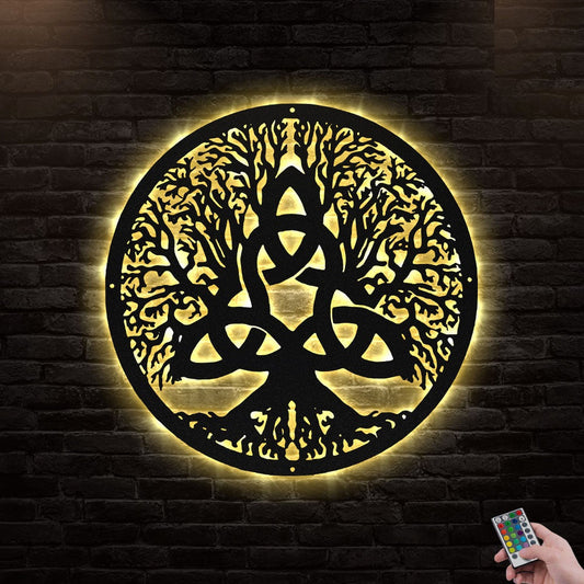 12"x12" Tree Of Life And Led Lights Metal Wall Art - Led Light Metal - Owls Matrix LTD