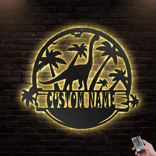 12"x12" Dinosaur World Personalized - Led Light Metal - Owls Matrix LTD