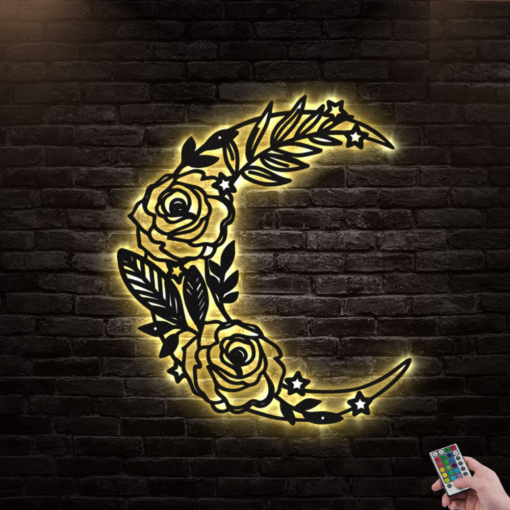 12"x12" Flower Moon Classic Style - Led Light Metal - Owls Matrix LTD