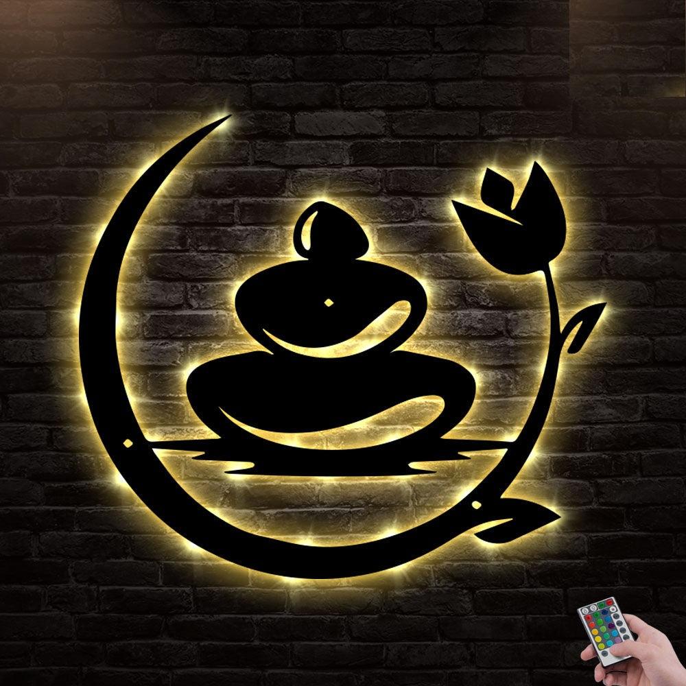 12"x12" Yoga Zen Stones Amazing - Led Light Metal - Owls Matrix LTD