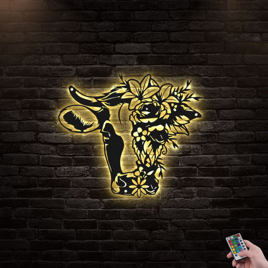 12"x12" Floral Cow Nice Style - Led Light Metal - Owls Matrix LTD