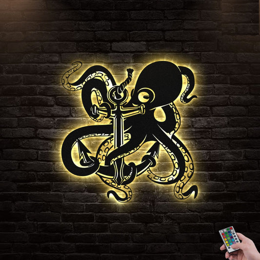 12"x12" Octopus Is So Strong - Led Light Metal - Owls Matrix LTD