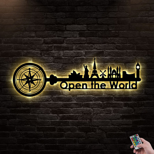 12"x12" Travel Quote Inspire Tourist Agency World - Led Light Metal - Owls Matrix LTD