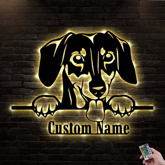 12"x12" Dachshund Peeking Dogs Personalized - Led Light Metal - Owls Matrix LTD