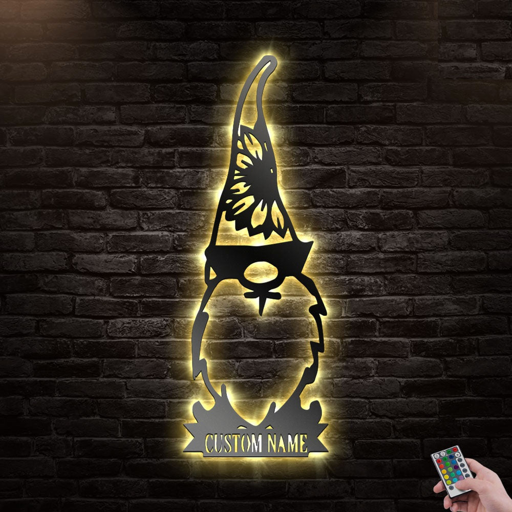 12"x12" Sunflower Garden Gnome V3 Floral Personalized - Led Light Metal - Owls Matrix LTD
