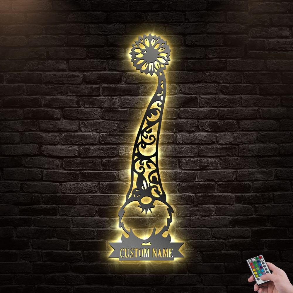 12"x12" Sunflower Garden Gnome V4 Personalized - Led Light Metal - Owls Matrix LTD