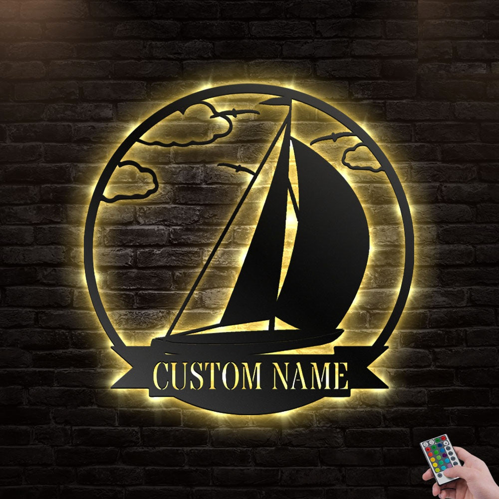12*12 Inch (30*30cm) Sailing Sailboat Lake Life Personalized - Led Light Metal - Owls Matrix LTD