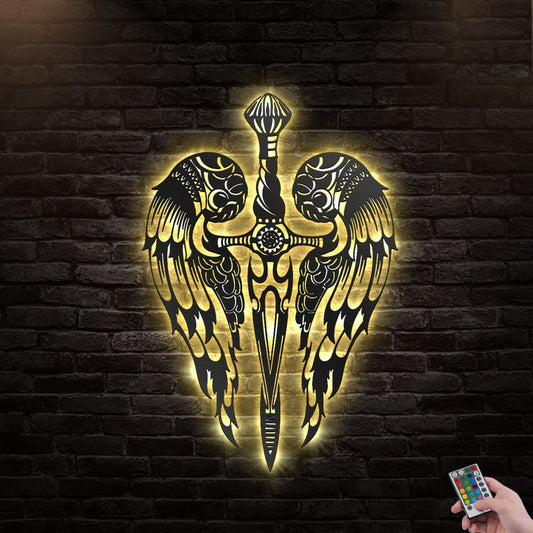 12"x12" Sword And Wings Style - Led Light Metal - Owls Matrix LTD