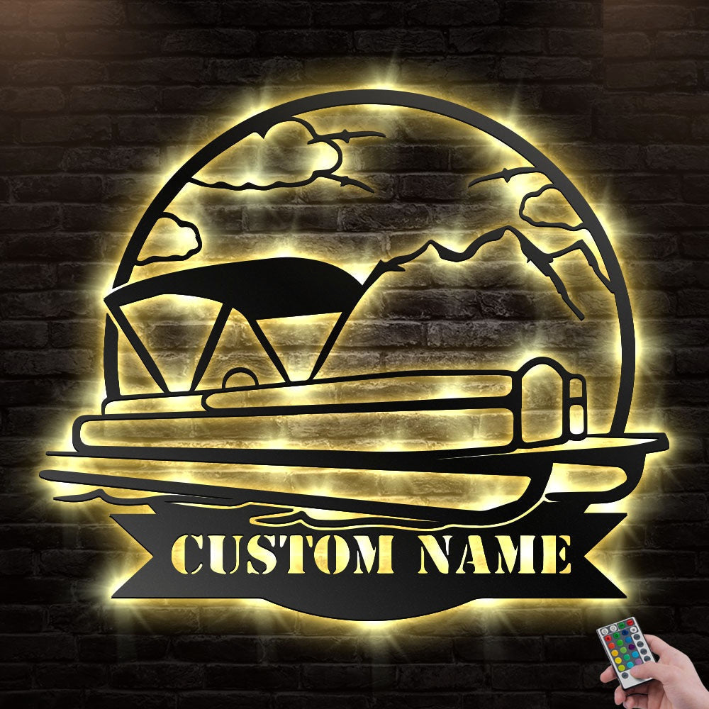 12*12 Inch (30*30cm) Pontoon Boat Personalized - Led Light Metal - Owls Matrix LTD