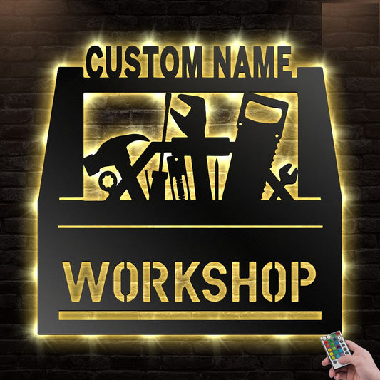 12"x12" Mechanic Repair Tools Workshop Personalized - Led Light Metal - Owls Matrix LTD