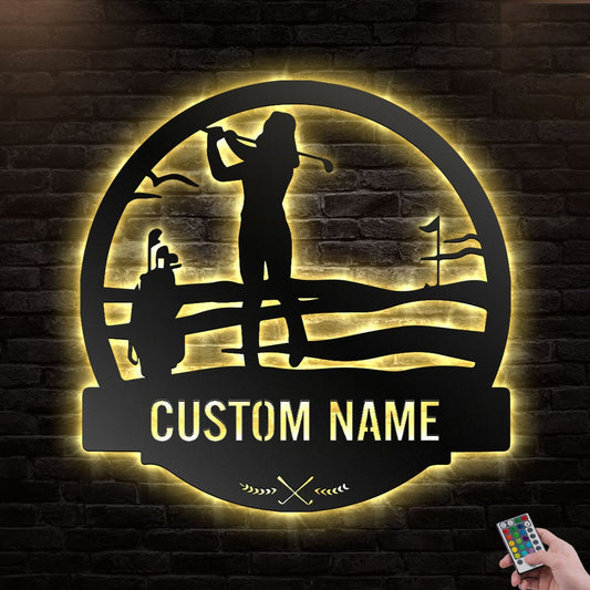 12"x12" Golf Players Women's Outdoor Personalized - Led Light Metal - Owls Matrix LTD