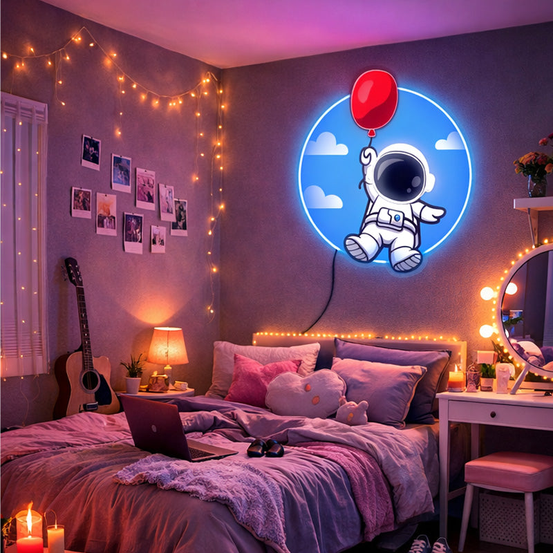 Astronaut Balloon Neon Sign – Cute Space LED Wall Decor for Bedroom & Kids Room