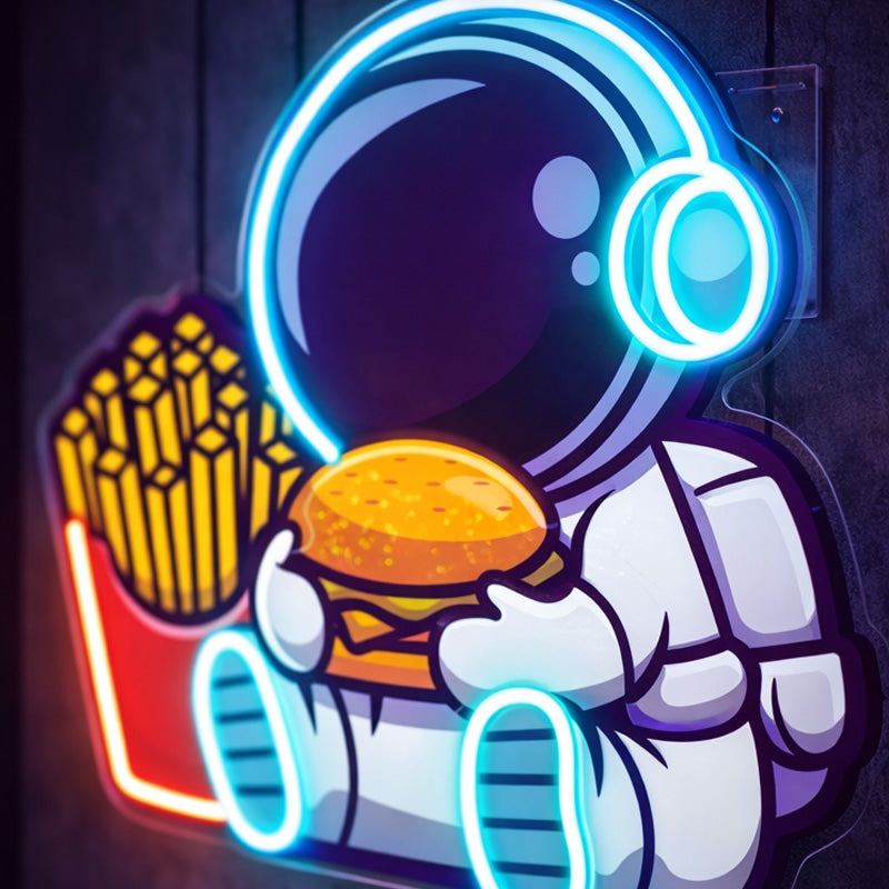 Astronaut Burger Neon Sign – Fun Space-Themed LED Neon Wall Art