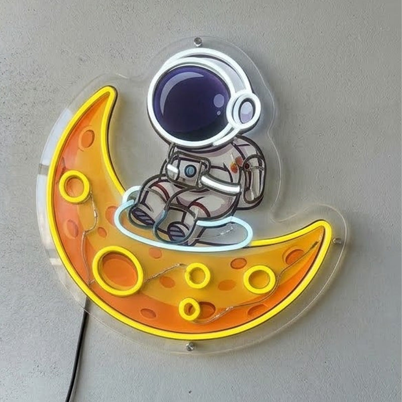 Astronaut Moon Neon Sign – Cute Space Aesthetic LED Wall Decor for Bedroom & Gaming Room