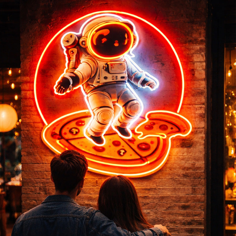 Astronaut Pizza LED Neon Sign with Space Theme Design for Restaurant, Bar and Wall Decoration
