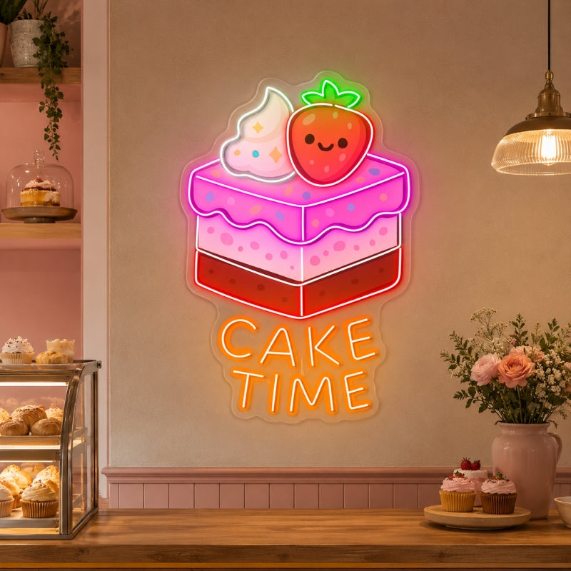 Bakery Neon Sign - Cake Time Strawberry LED Decor
