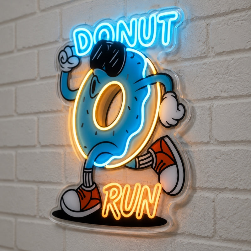 Bakery Neon Sign - Donut Run Cartoon LED Wall Decor