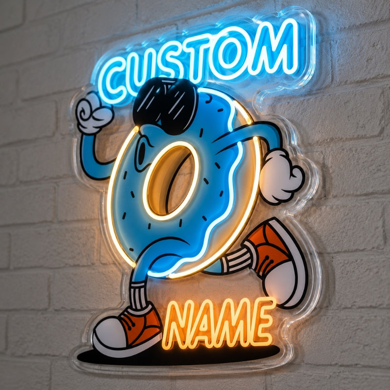 Bakery Neon Sign - Donut Run Cartoon LED Wall Decor