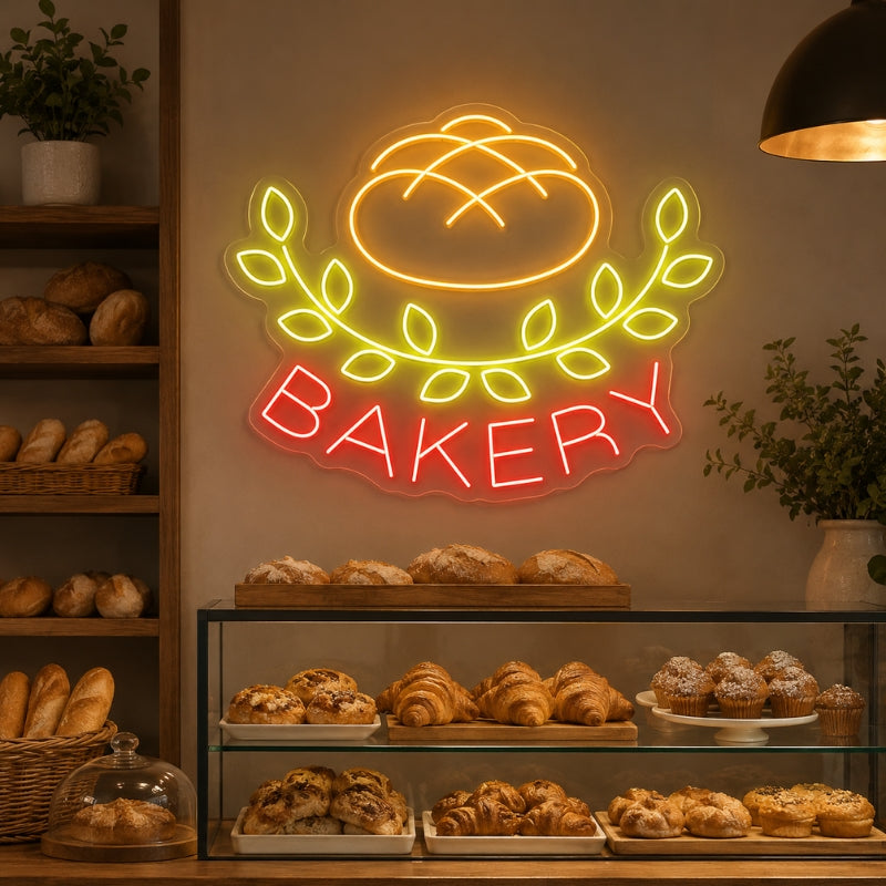 Bakery Neon Sign - Fresh Bread Laurel LED Wall Decor