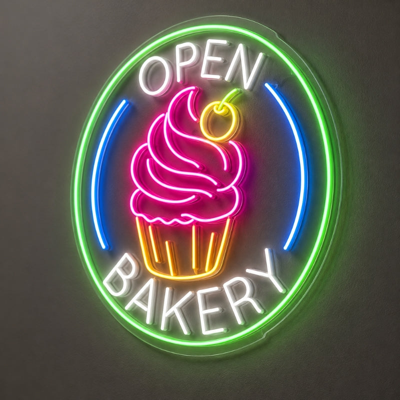 Bakery Neon Sign - Open Bakery Cupcake LED Wall Decor