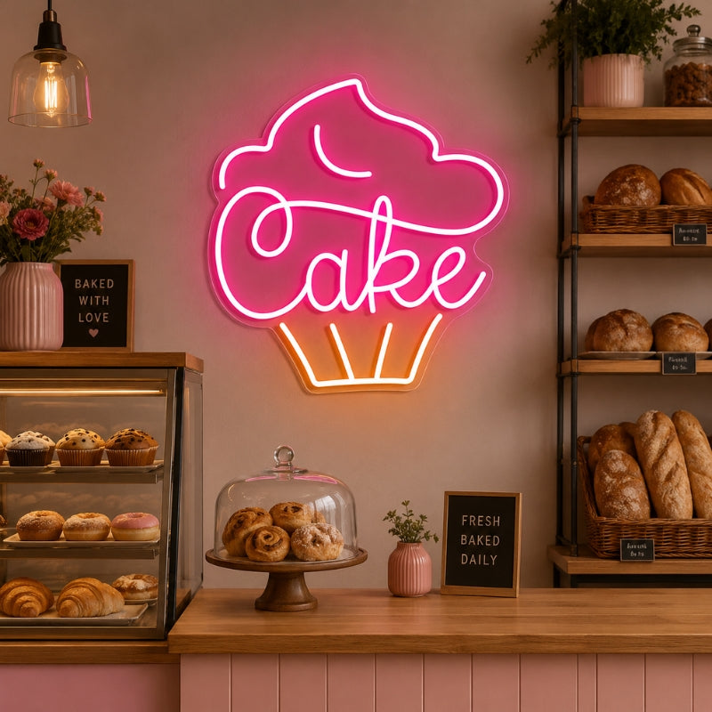 Bakery Neon Sign - Pink Cake Cupcake LED Wall Decor