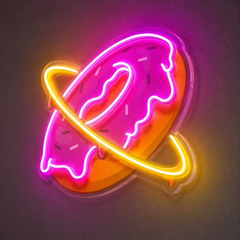 Bakery Neon Sign - Pink Donut Planet LED Wall Decor