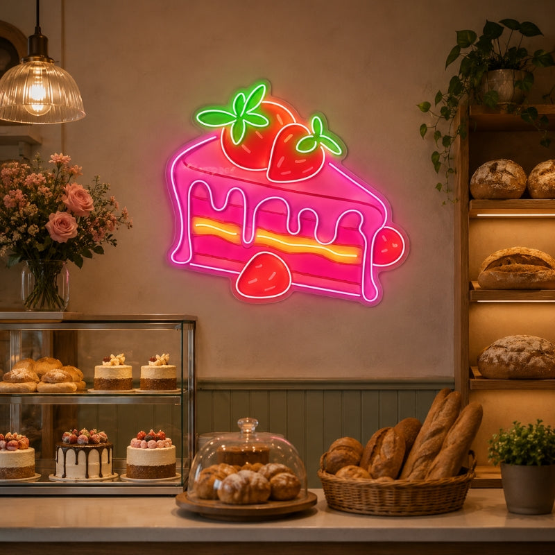 Bakery Neon Sign - Strawberry Cake LED Wall Decor