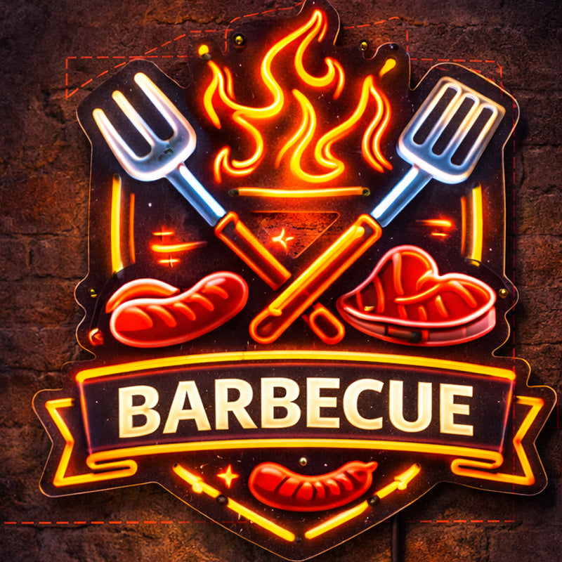 Barbecue Grill LED Neon Sign – BBQ Wall Light Decor for Kitchen & Outdoor Spaces
