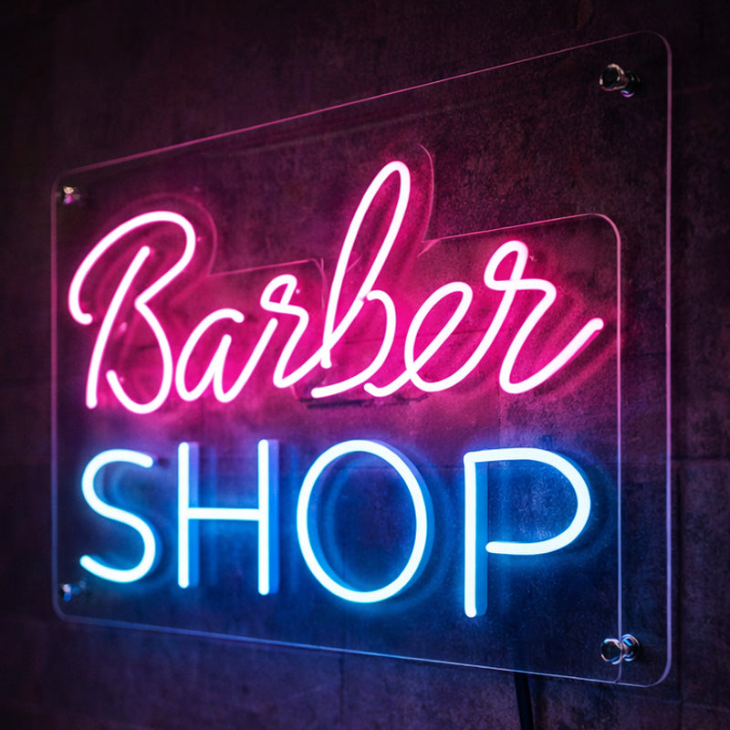 Barber Shop Neon Sign – Pink & Blue LED Wall Light