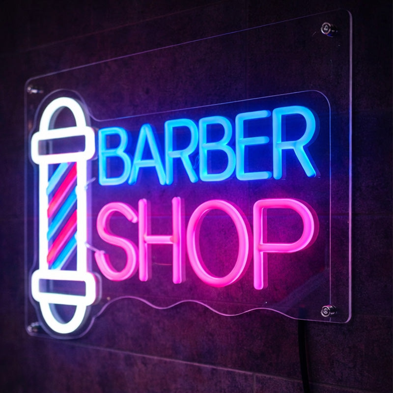 Barber Shop Neon Sign with Classic Pole – LED Wall Light