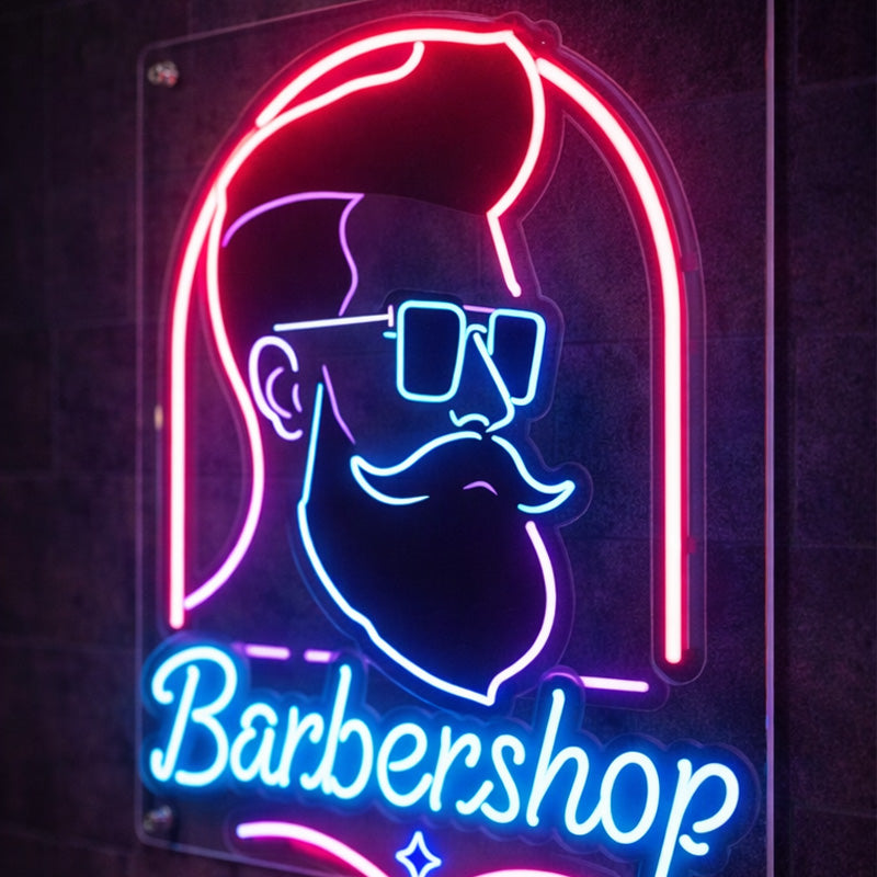 Barbershop Neon Sign with Bearded Man – LED Wall Light