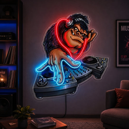 Basement Neon Sign - DJ Monkey LED Wall Decor
