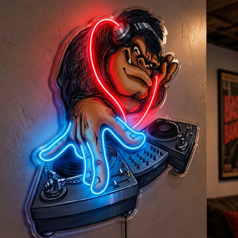 Basement Neon Sign - DJ Monkey LED Wall Decor