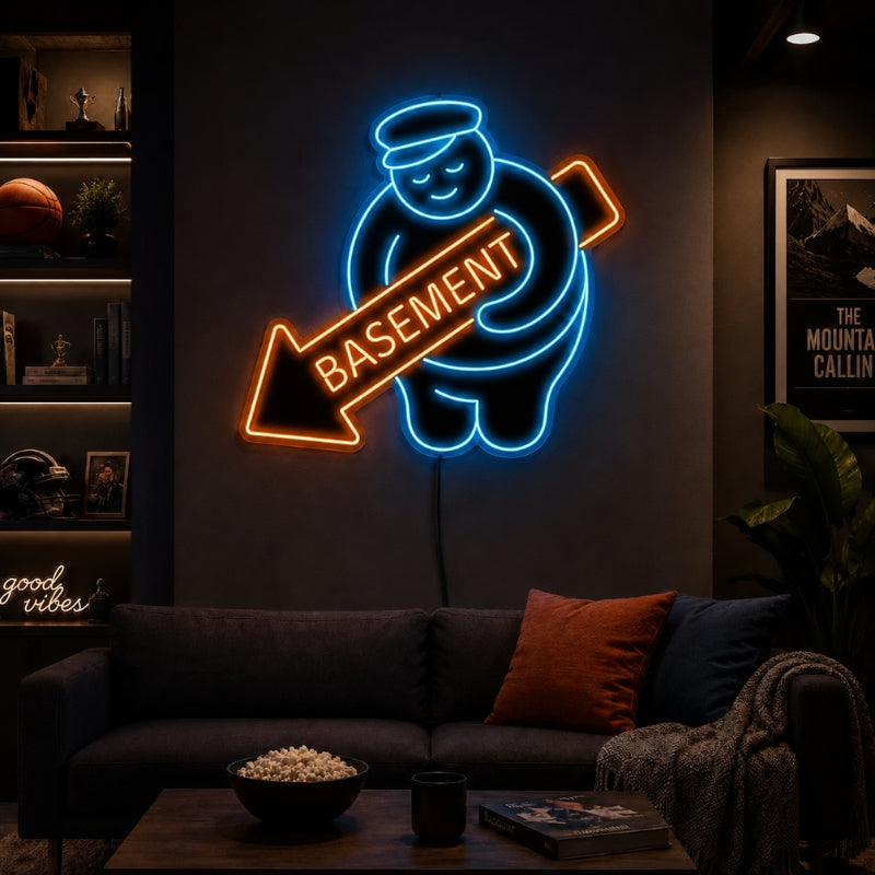Basement Neon Sign - Funny Arrow LED Wall Art Decor