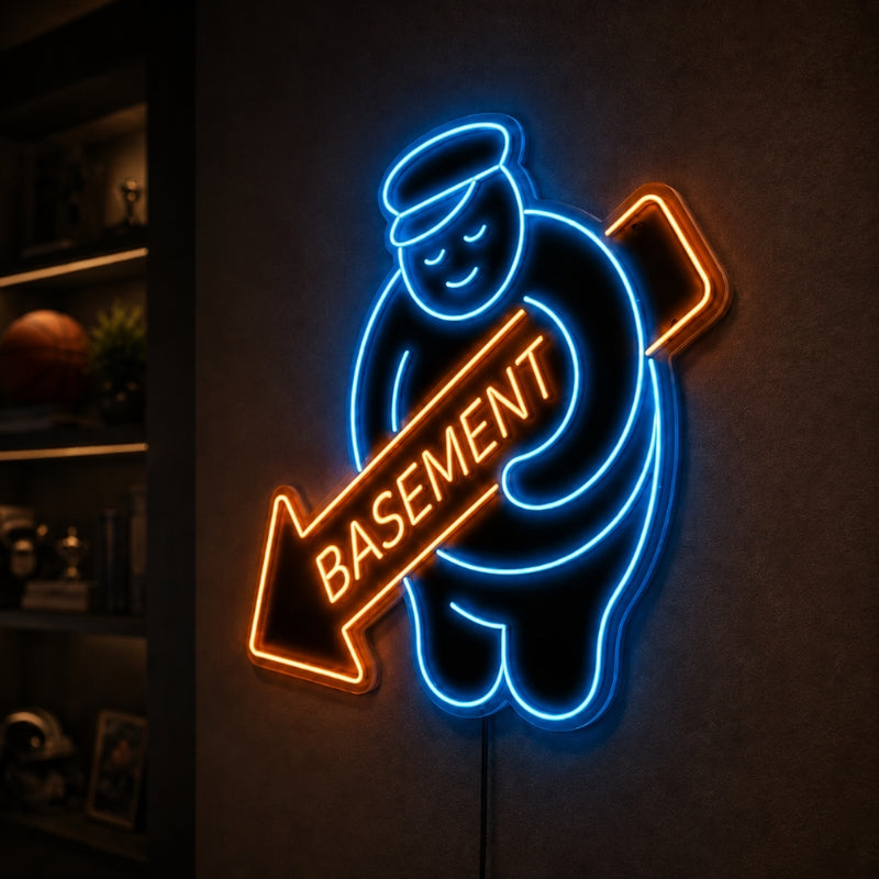 Basement Neon Sign - Funny Arrow LED Wall Art Decor