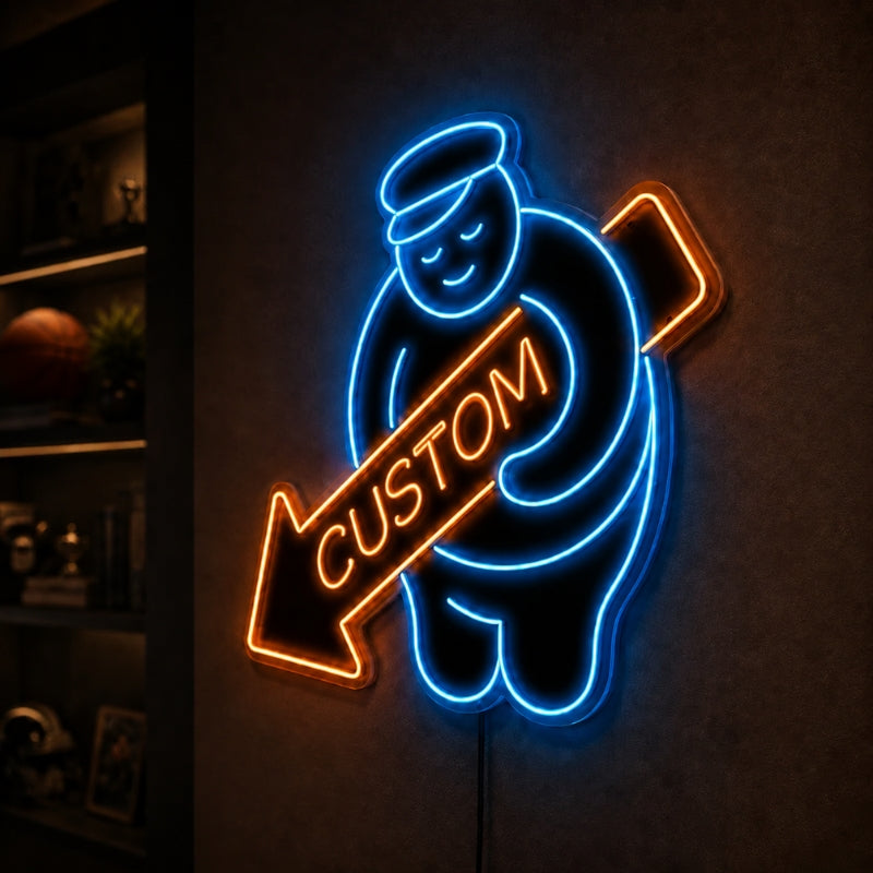Basement Neon Sign - Funny Arrow LED Wall Art Decor