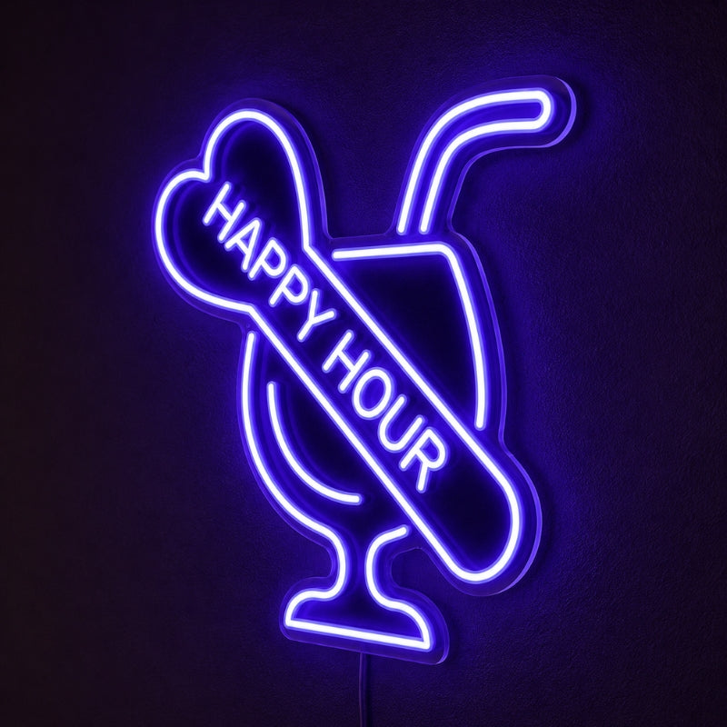 Basement Neon Sign - Happy Hour LED Wall Decor