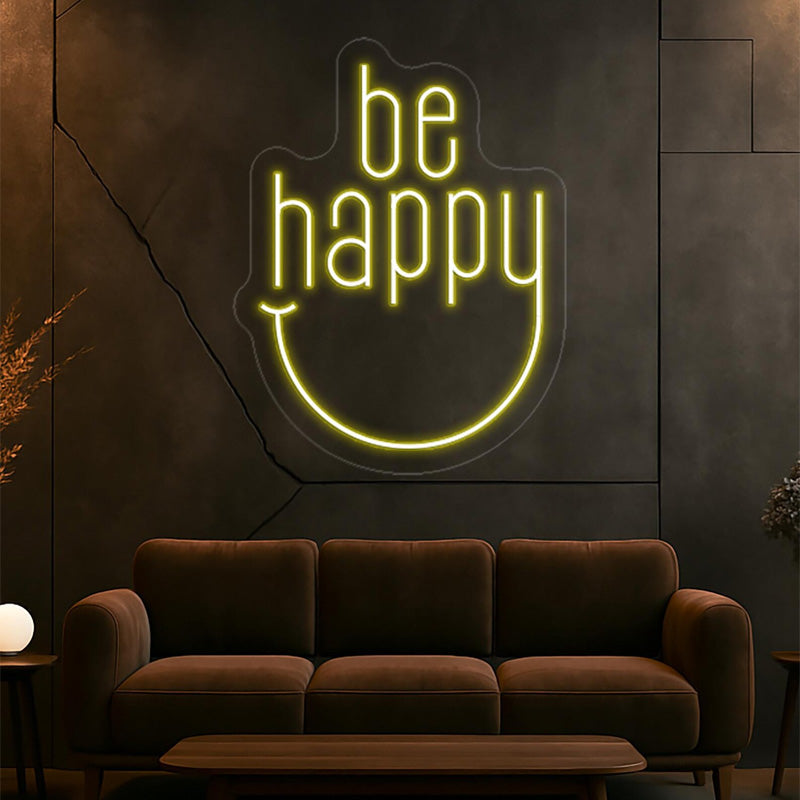 Be Happy Smiley LED Neon Wall Sign - LEDTOT