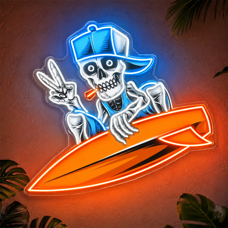 Beach & Summer Party Neon Signs - Skeleton Surf Glow