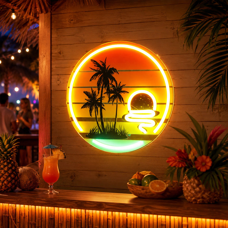 Beach & Summer Party Neon Signs - Sunset Palm Glow