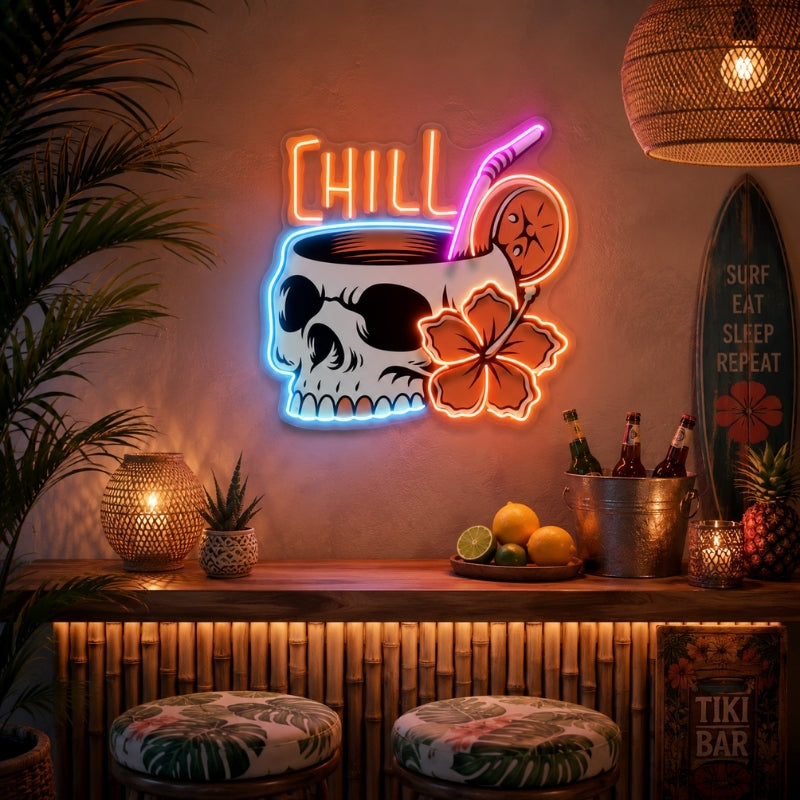 Beach & Summer Party Neon Signs - Chill Skull Cocktail