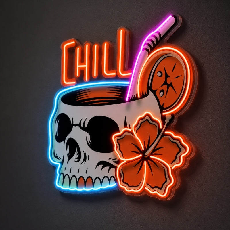 Beach & Summer Party Neon Signs - Chill Skull Cocktail